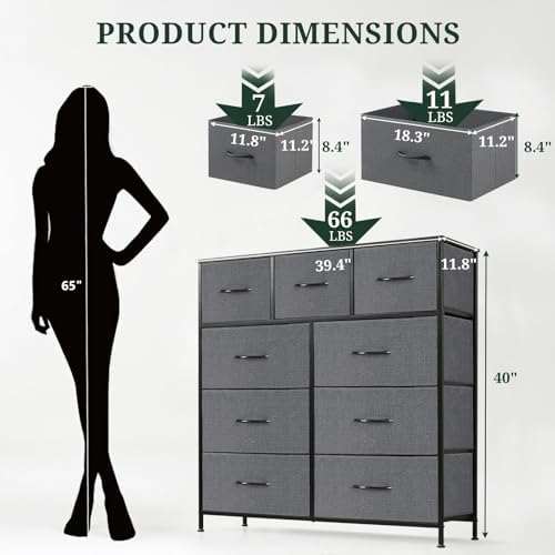 9-Drawer Dresser for Bedroom, Anti-Tip Tall Storage Organizer