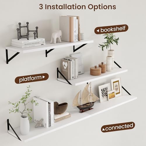 Axeman Floating Shelves for Wall White - 36 Inch Wide x 12 Inch Deep Wall She...