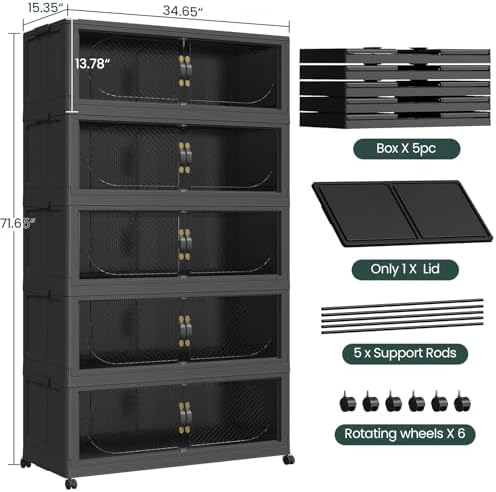 300GAL/1200QT Plastic Storage Bins with Lids & Wheels, Collapsible Stacka...