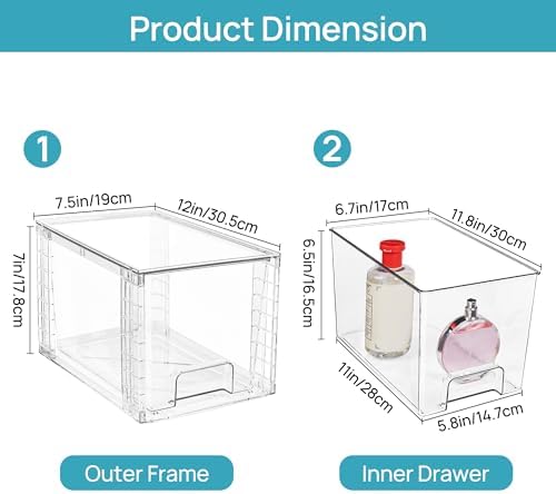 Vtopmart Clear Under Sink Organizer, 8 Pack Stackable Storage Drawers Set Des...