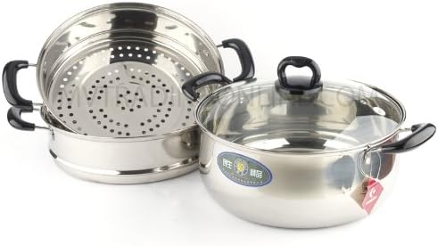 M.V. Trading S7328B Stainless Steel 3 Tiers Steamer Pot Steaming Cookware, 28...