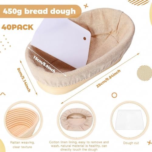 Gejoy 40 Sets Bread Proofing Baskets Bulk 10 Inch Banneton Dough Proofing Bow...