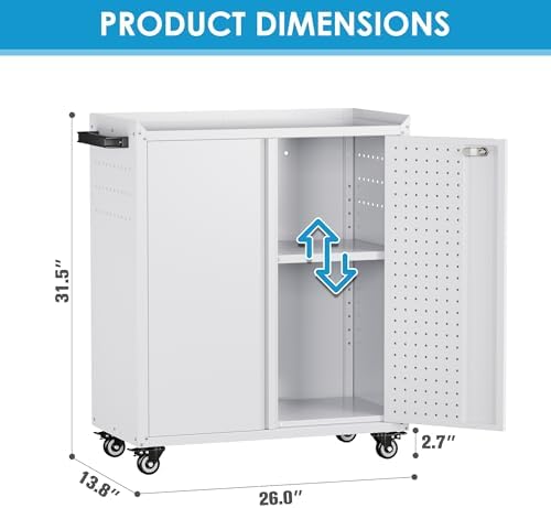 SUXXAN Small Storage Cabinet with Wheels and Pegboard,Assembly Required