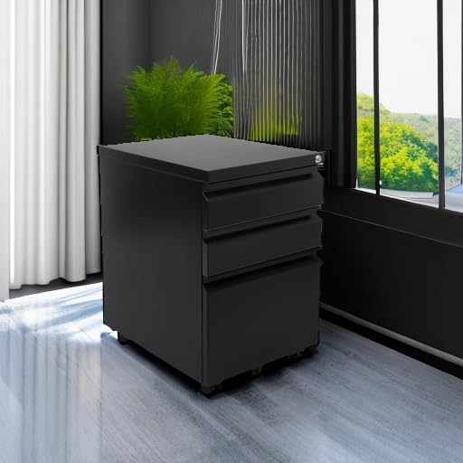 Mount-It! 3 Drawer File Cabinet with Lock and Wheels, Heavy-Duty Steel Rollin...