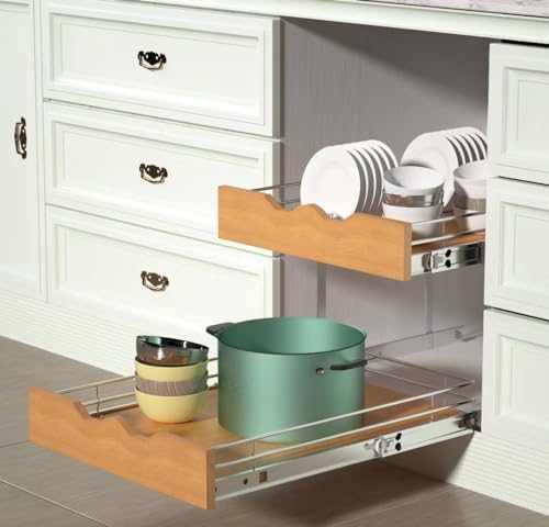 DINDON 2 Tier Pull Out Cabinet Organizer (11" W x 21" D) Slide Out ...