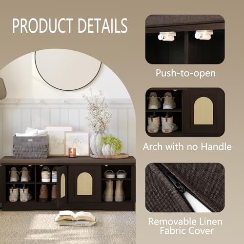DINZI LVJ Shoe Storage Bench with Cushion, Door, Espresso Oak 47.2"LX17....