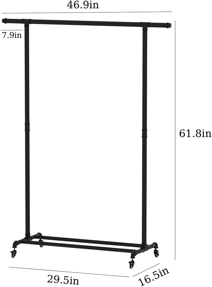 Industrial Pipe Clothing Rack, Heavy Duty Metal Clothes Rack With Wheels, Rol...