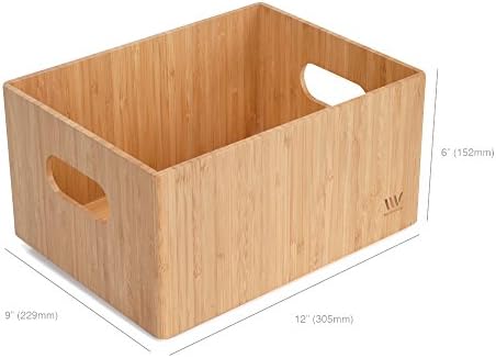 MobileVision Bamboo Storage Box PLUS LID COMBO, 12”x 9”x 6”, Durable Bin w/Ha...