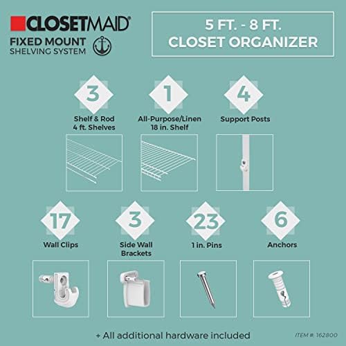 ClosetMaid Wire Closet Organizer System, Adjustable from 5 to 8 Ft., with She...