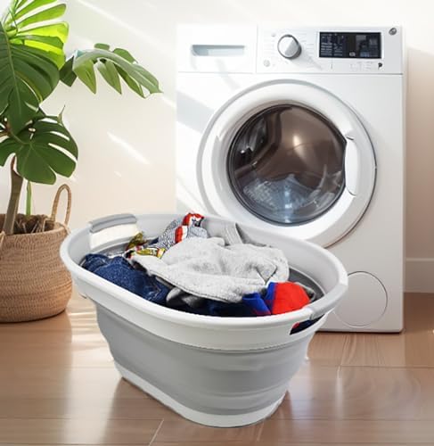 SAMMART 28L (7.4 Gallon) Oval Collapsible Plastic Laundry Basket - Foldable P...