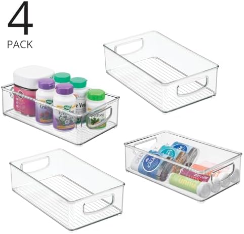 mDesign Plastic Storage Organizer Shallow Container Bin with Handles for Bath...