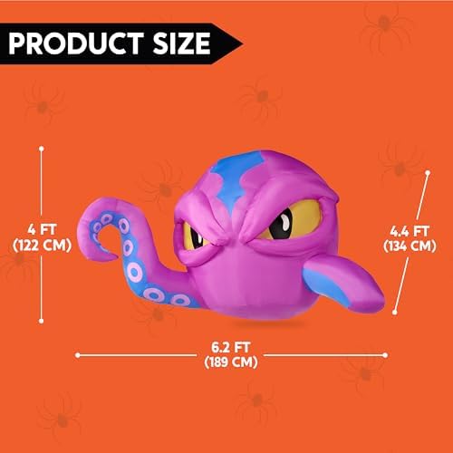 Joiedomi 4 FT Tall Halloween Inflatable Purple Octopus Head with Tentacles Br...