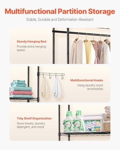 VEVOR Over the Washer and Dryer Storage Shelf, 4 Tier Laundry Room Drying Rac...