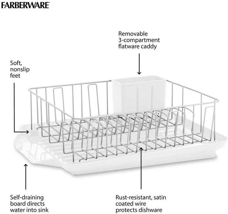 Farberware Classic Large Rust Resistant Full Dishrack with Removable 3 Compar...