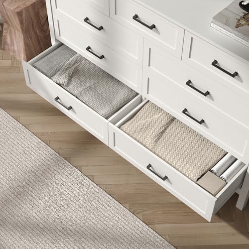 White Farmhouse 9 Drawers Dresser for Bedroom, 55" Wide