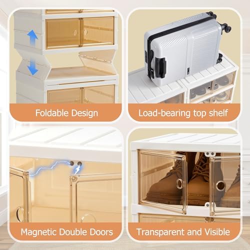 Folding Shoe Rack Storage Device,Large Plastic Folding Shoe Cabinet, Easy to ...