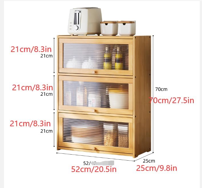 Bamboo Storage Cabinet Kitchen Pantry Sideboard with Acrylic Door Corner Brea...