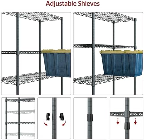 IZEUK Outdoor Metal Storage Shelving Unit, 4-Tier Heavy Duty Wire Rack Organi...