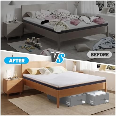 Under Bed Storage with Wheels, 3-Pack 10" Height XXL 75L Rolling Storage...
