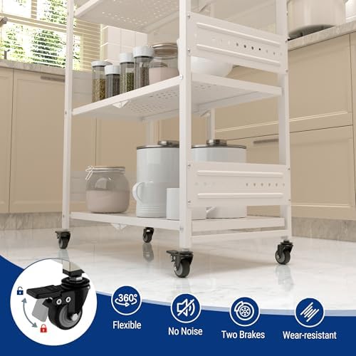 WORKPRO 4-Tier Folding Shelf, No-Assembly Metal Storage Rack with Wheels, 600...