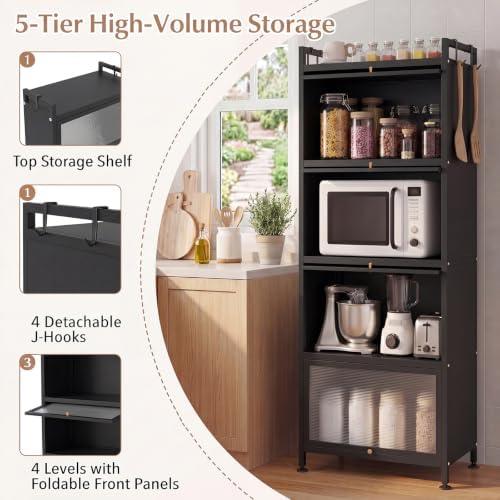 LOKO 5-Tier Kitchen Storage Cabinet, Mobile Microwave Stand (Black)