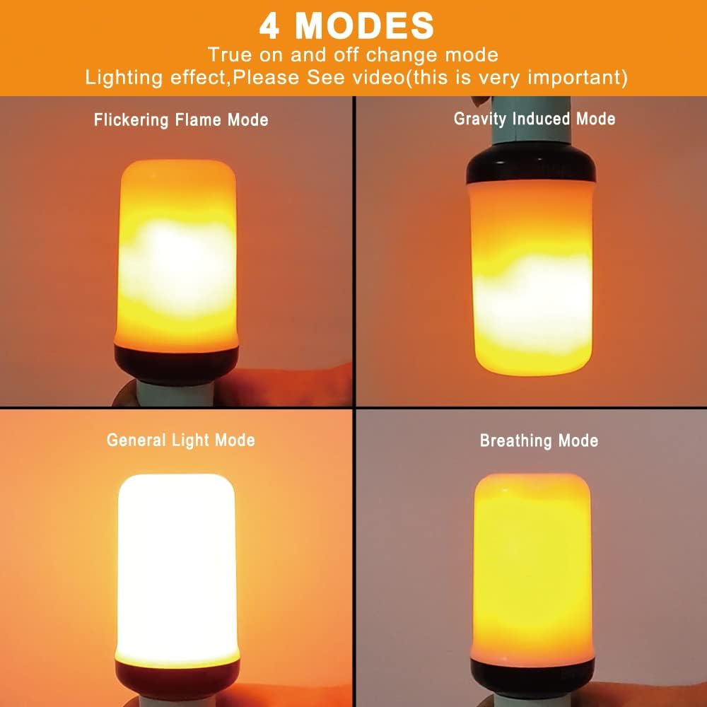 Bitrue LED Flame Effect Light Bulb, 4 Modes Flame Light Bulbs, E26 Base Fire ...