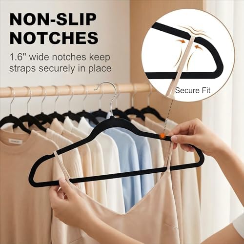 HOUSE DAY Black Plastic Hangers 50 Pack - Ultra-Thin Heavy Duty Non-Velvet