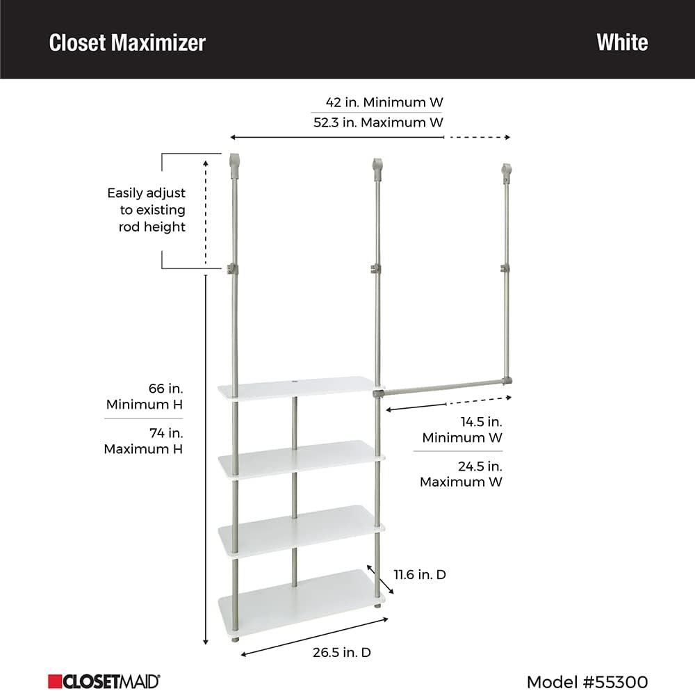 ClosetMaid® Maximizer™ Closet Accessory, Add Adjustable Storage Space, 4 Shel...