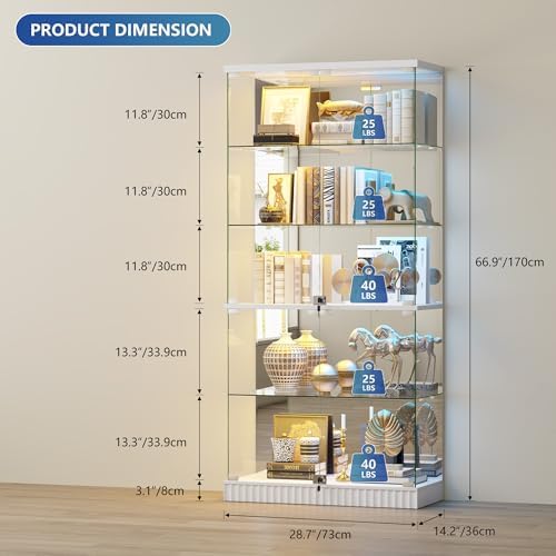 Lvifur Locking Glass Display Cabinet with RGB Lights & Human Sensor, White