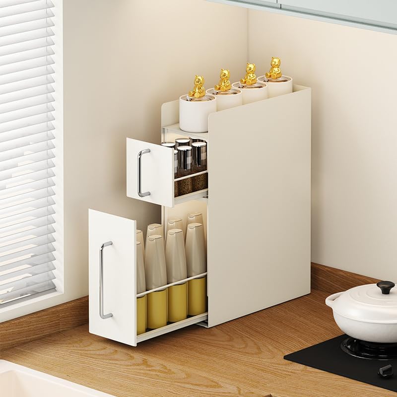 Saiveina Pull Out Spice Rack Organizer – 3 Tier Sliding Drawer, No Assembly S...
