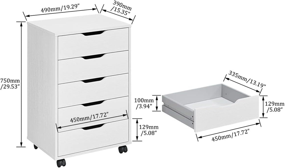 Panana 5/7 Drawer Mobile File Cabinet, Wooden Under Desk Storage with Wheels ...