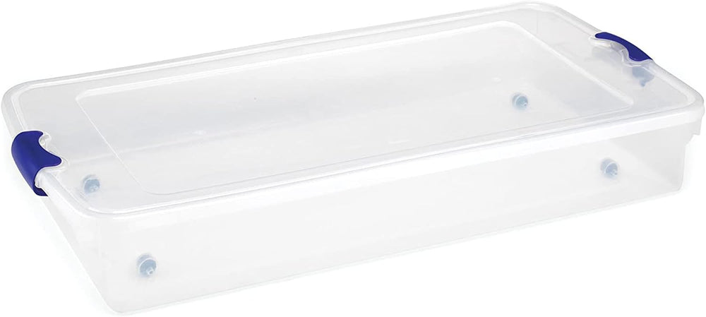 HOMZ Under Bed Clear Plastic Storage Bin w/Lid, 60 Qt, Blue Latch, 2 Pack