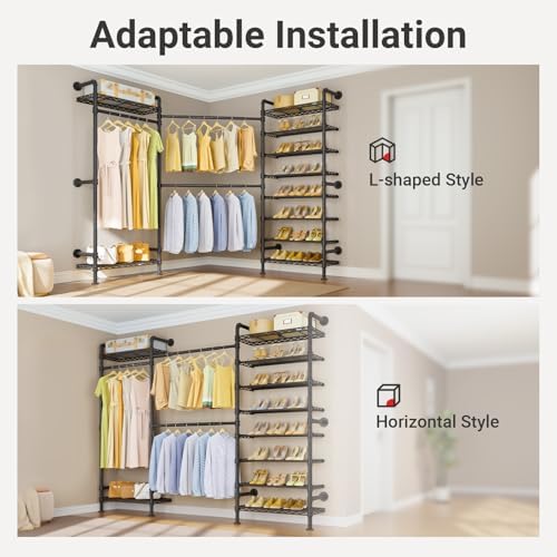 Timate S3 Wall Mounted Closet Organizer with Expandable Hanger Rods (24"...