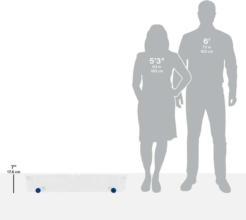66 Quart Clear Plastic Underbed Storage Bin with Latching Lid and Wheels, Sta...