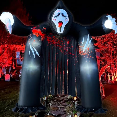10 FT Halloween Inflatables Archway with Ghost and Build-in LEDs, Blow Up Yar...