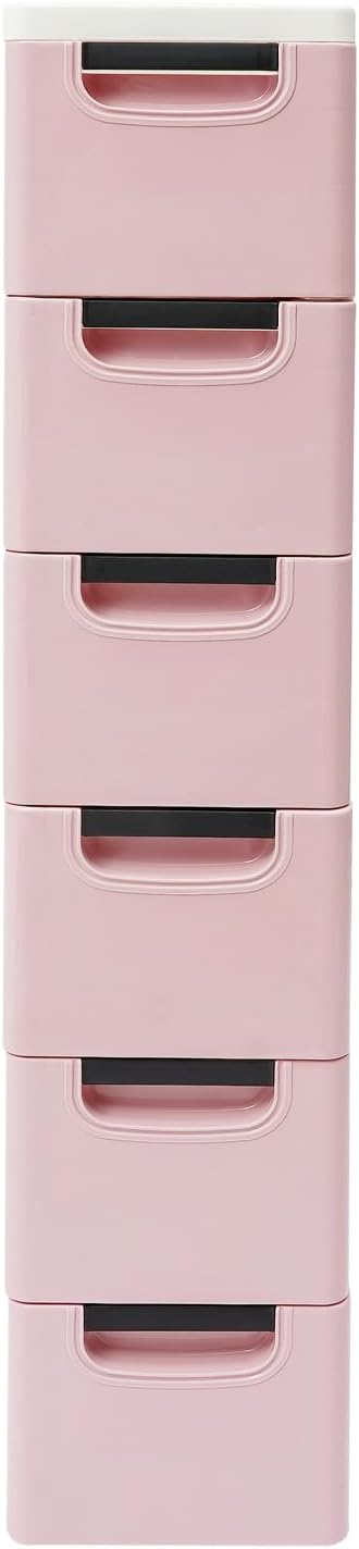 6 Drawers Narrow Slim Plastic Storage Cabinet,Storage Drawer with Wheels,6 Ti...