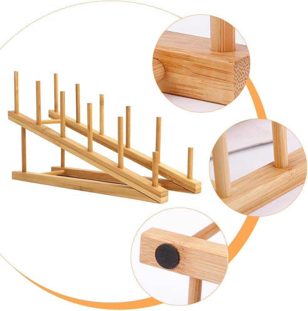8 Pack Dish Rack Bamboo Drying Rack Wooden Plate Dish Rack Cabinet Organizer ...