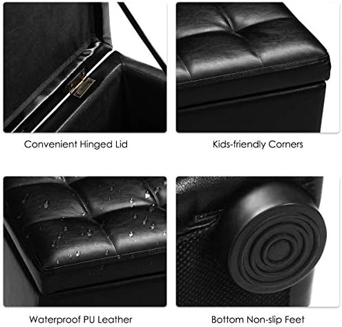 HOMGX 16'' Cube Storage Ottoman, Wooden Frame PU Leather Seat with Hi...