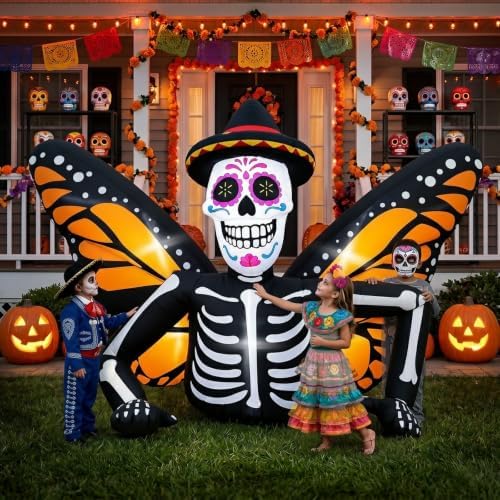 7FT Halloween Inflatables Skeleton with Butterfly Wings for Roof Yard Decor
