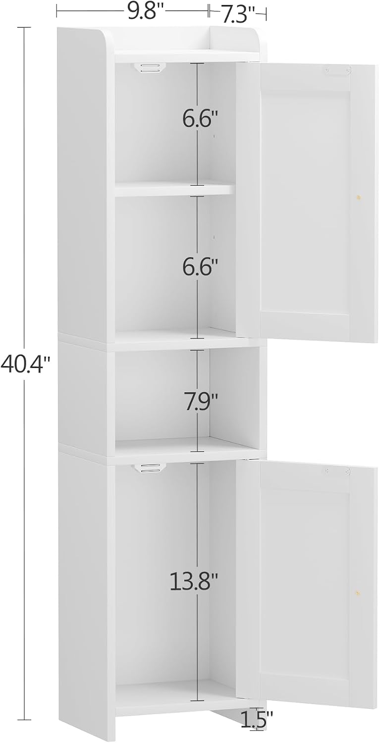 Bathroom Cabinet with 2 Doors, 7.3 x 9.8 x 40.4 Inches, Small Freestanding St...