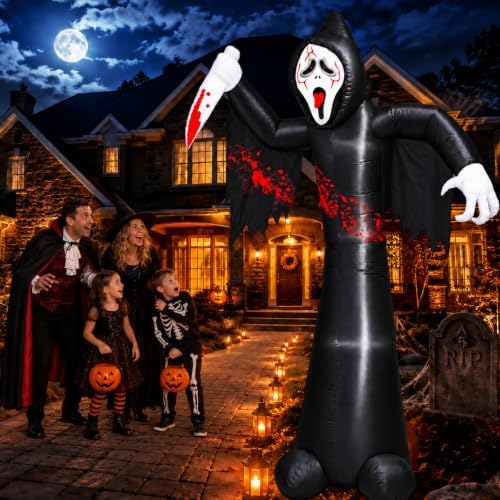 12FT Halloween Inflatable Decorations, Grim Reaper Ghost with Knife, 6 LED Li...