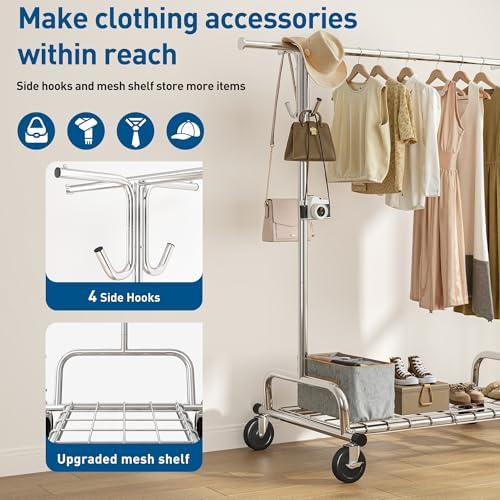 Raybee Heavy Duty Clothes Rack, 75''W Clothing Rack with 4 Hooks &amp...