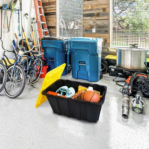 4 PACK of 17 Gallon Large Black & Yellow Storage Bins | Plastic Tote Orga...
