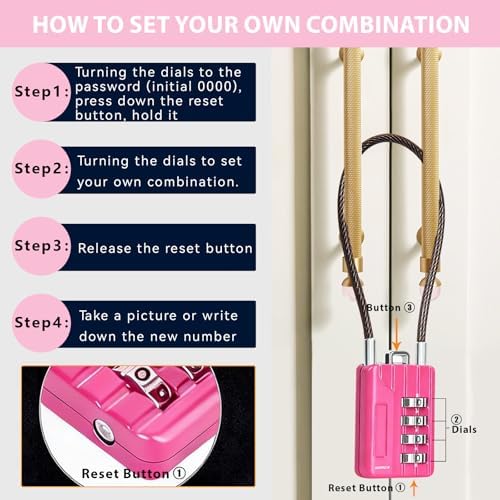 SEPOX® 12PK Metal Combo Padlock, Resettable 4-Digit, Extra Long Cable 12.5"