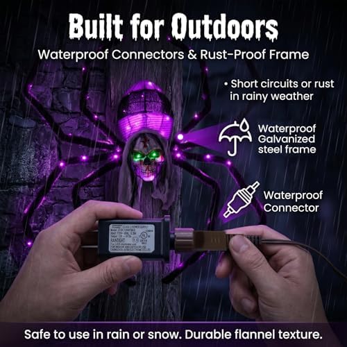 52" Halloween Giant Skull Face Spider, Lighted Outdoor Decoration with F...