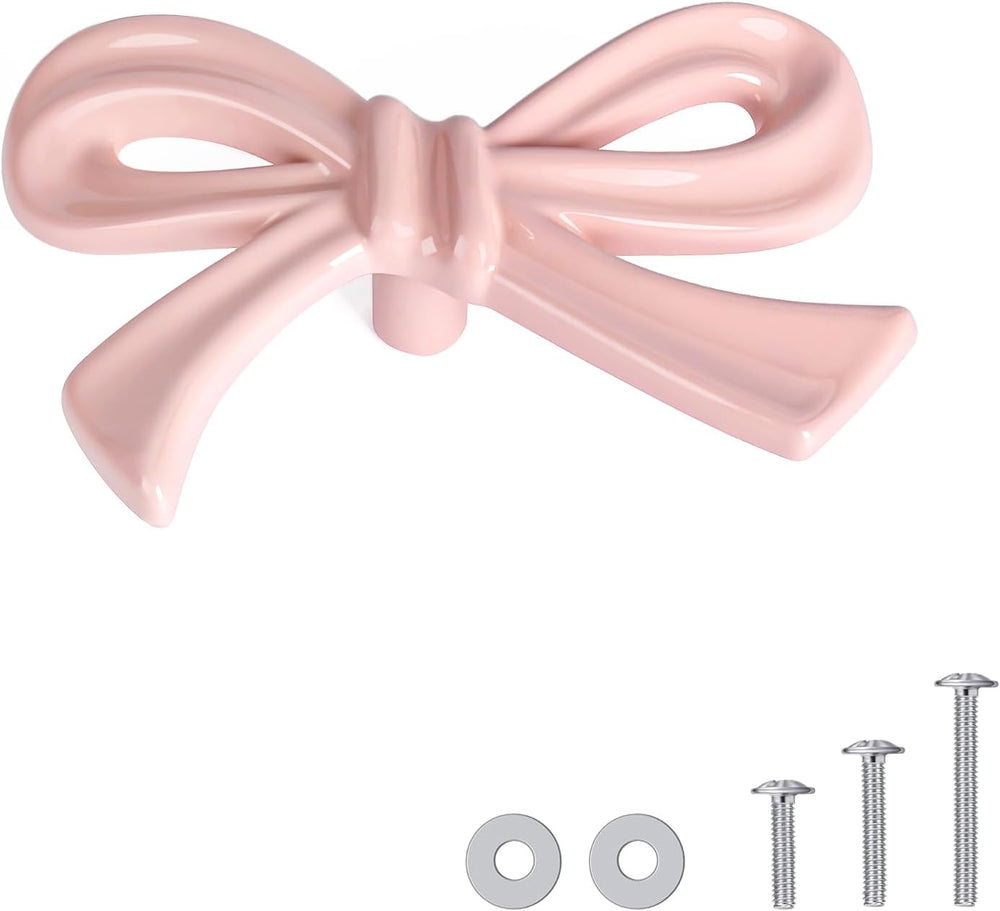 8 Pack Large Pink Bow Dresser Cabinet Knobs, 2.7 Inches