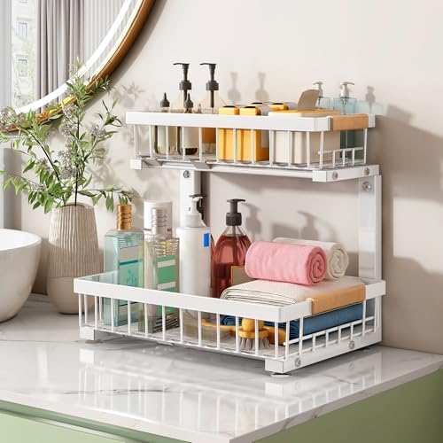 Kitstorack Under Sink Organizer, 2 Tier Under the Sink Storage, Slide out Pul...