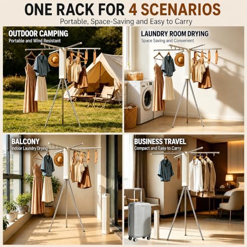Foldable Tripod Clothes Drying Rack, Portable Laundry Rack for Travel