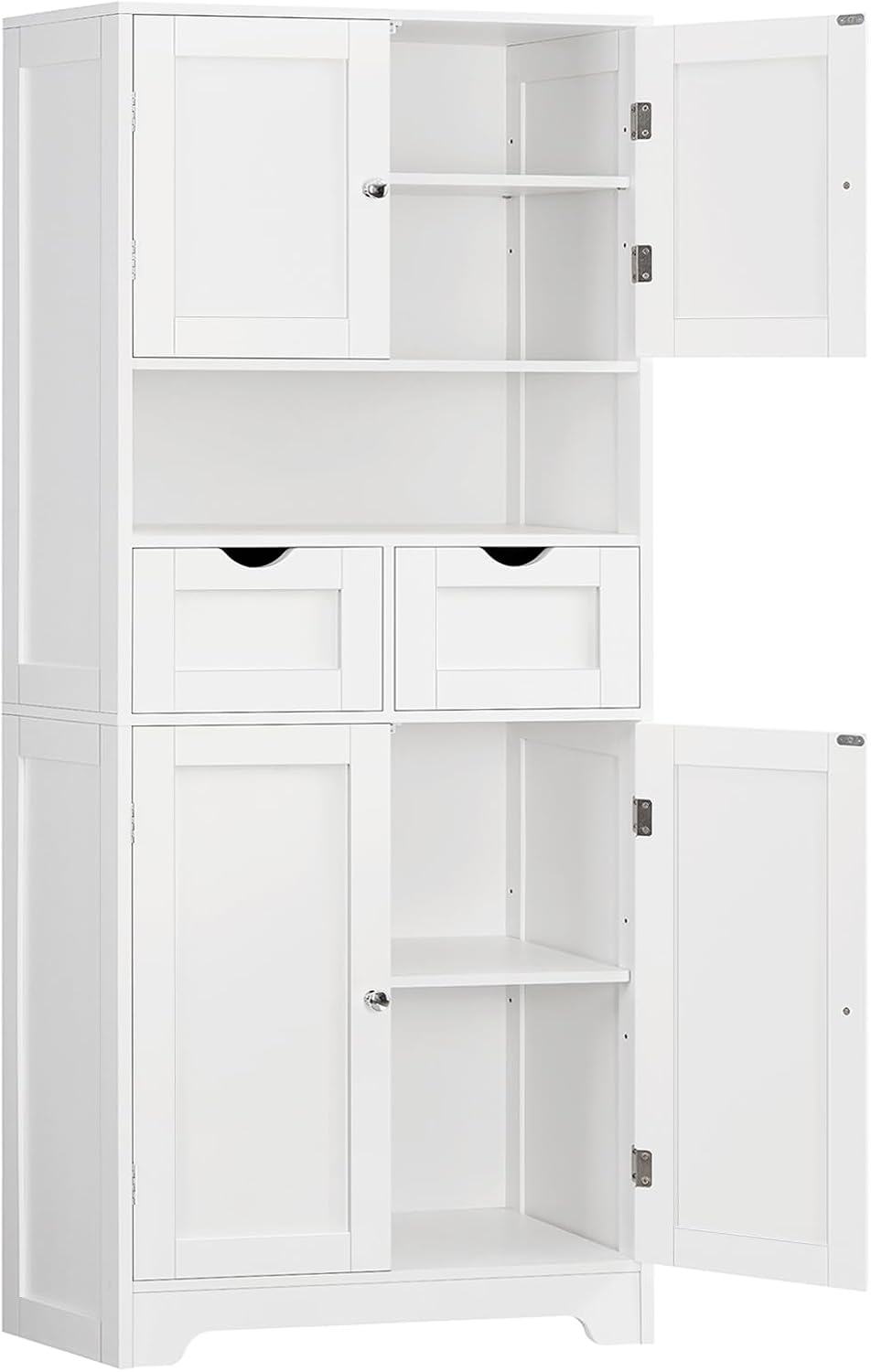Tall Bathroom Storage Cabinet with 4 Doors & 2 Adjustable Shelves
