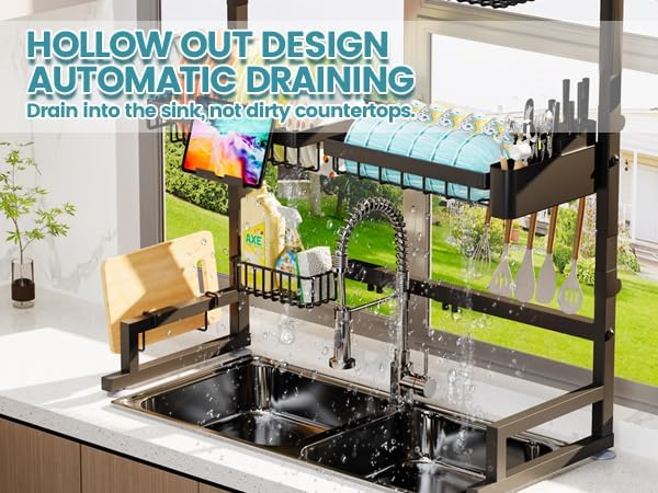 ADBIU Over The Sink Dish Drying Rack (Expandable Height and Length) Snap-On D...